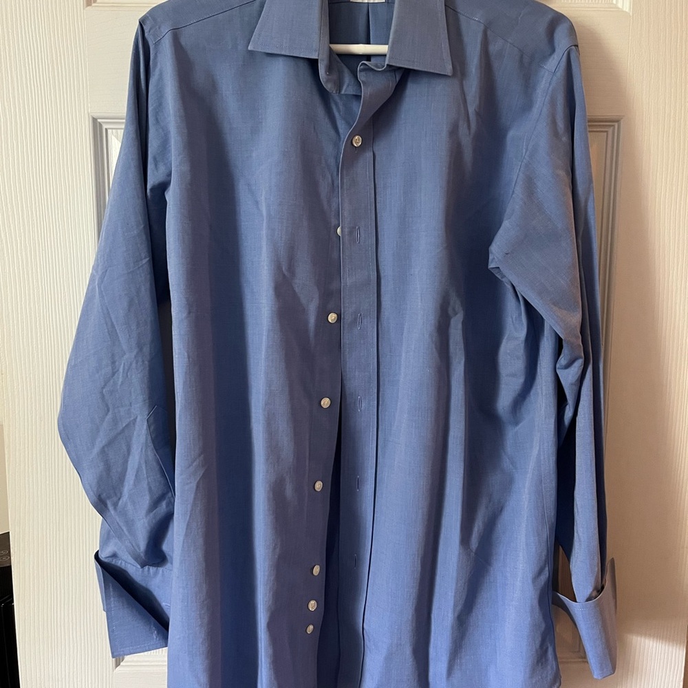 Men's Blue Dress Shirt with French Cuffs